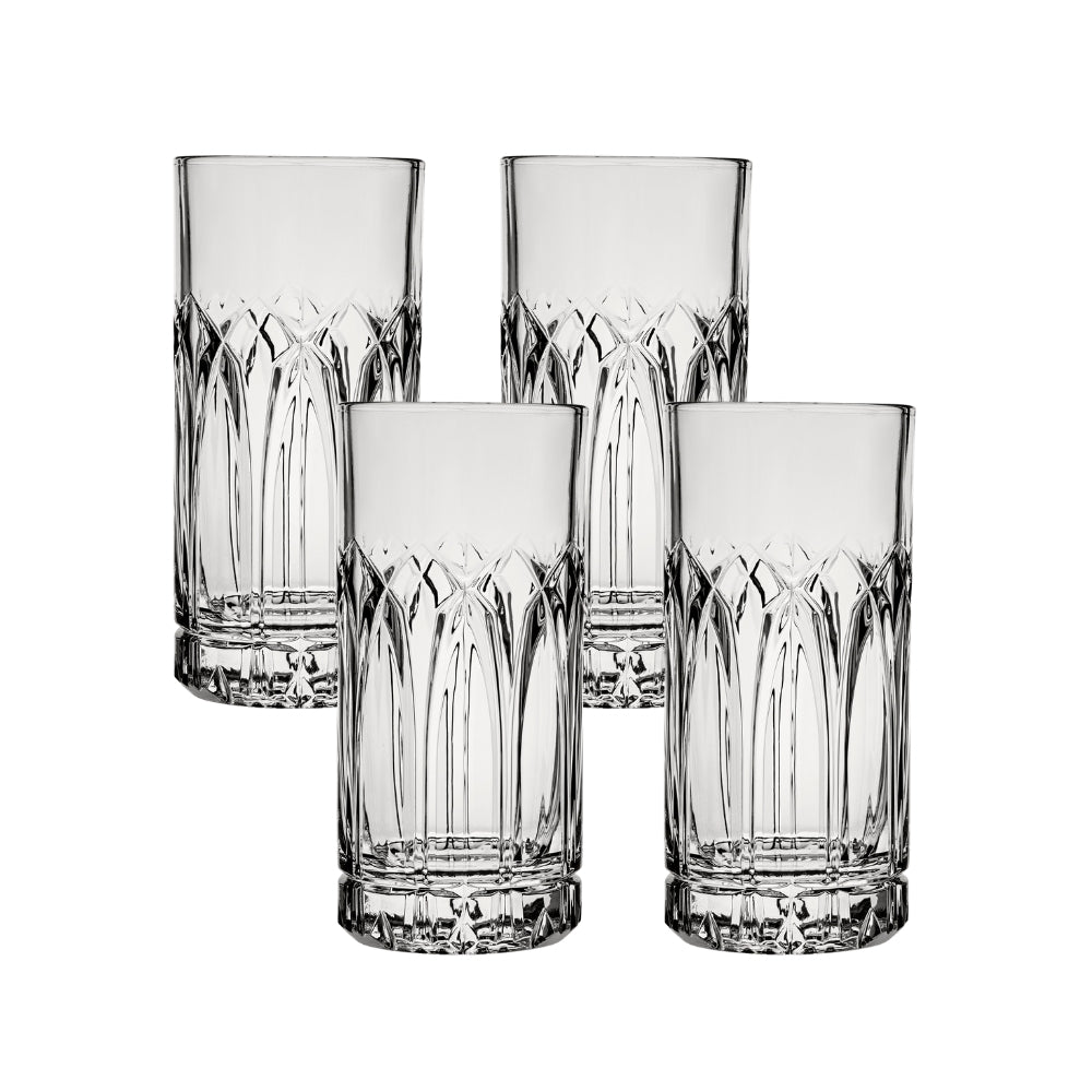 Ocean Glassware Traze PST Highball Glasses (4-Pieces). 12-ounce. Dishwasher Safe