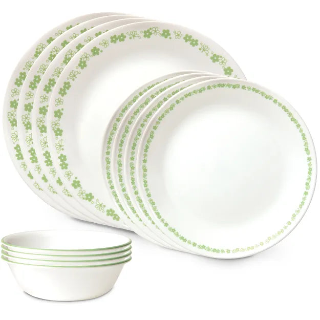 Corelle® Spring Blossom Green 12-piece Dinnerware Set. Service for 4